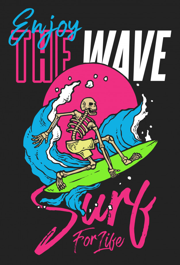 626x919 Skull Surfing On The Summer Tropical Season In Pop Art Vector