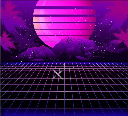 450x406 Sci Fi Vector Background, Sunrise In The Style Of Retro Grazing