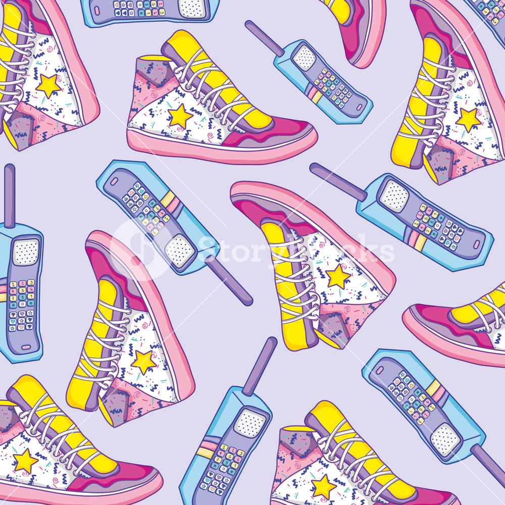 1000x1000 Pop Art Background Shoes And Callphones Vector Illustration