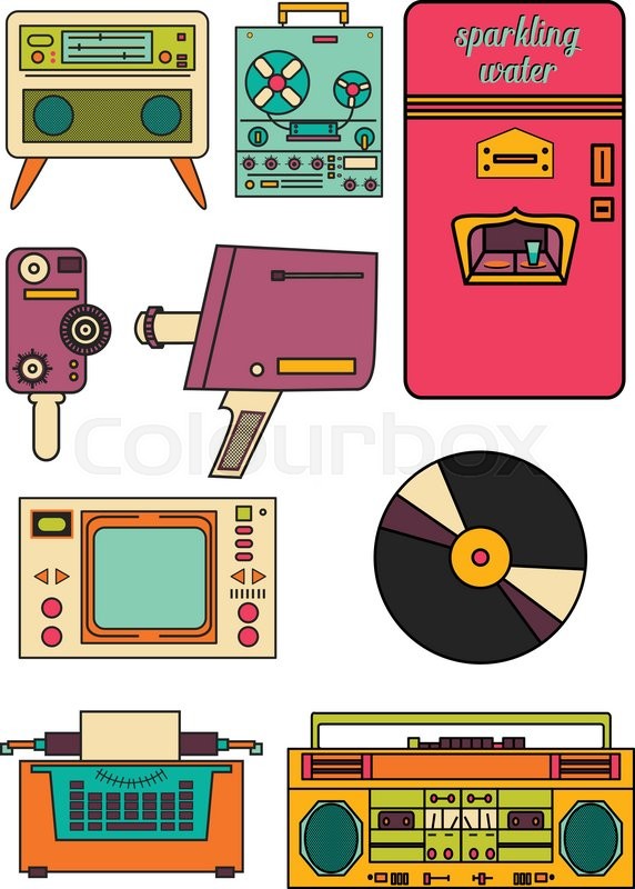 572x800 Set Of Color Vintage Flat Electronic Stock Vector Colourbox