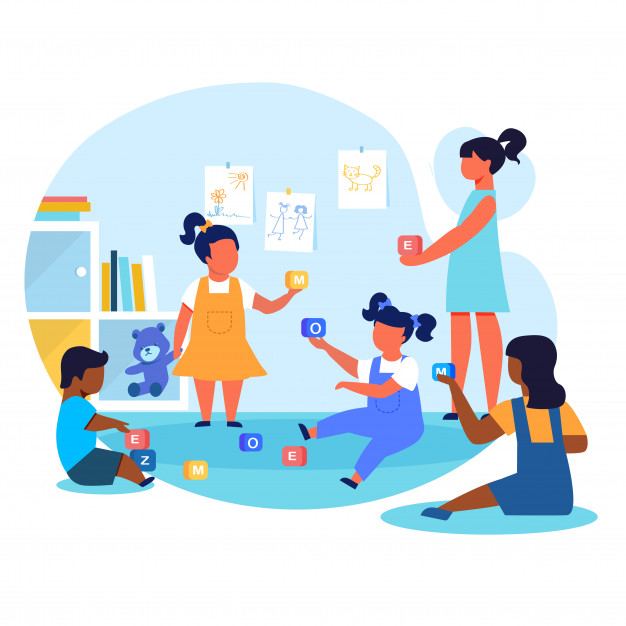 626x626 Kids Play With Abc Blocks Flat Vector Premium Download