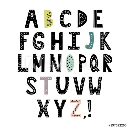 500x500 Alphabet In Scandinavian Style Hand Drawn Letters, Stylish Abc