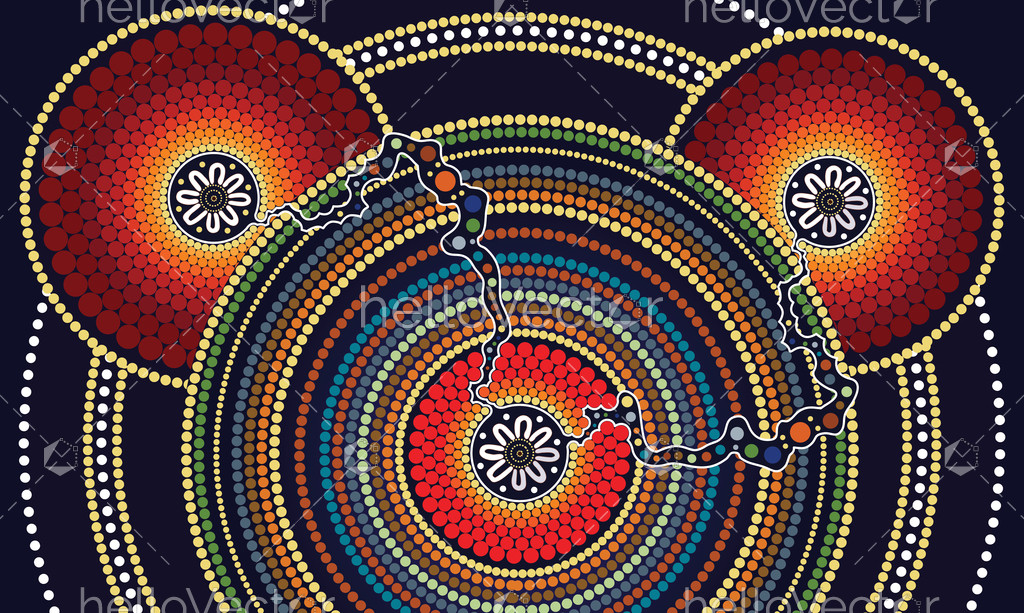 1024x613 Aboriginal Art Vector Painting, Connection Concept Background