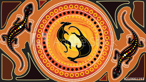 500x281 Aboriginal Art Vector Painting With Kangaroo And Lizard Dot Art