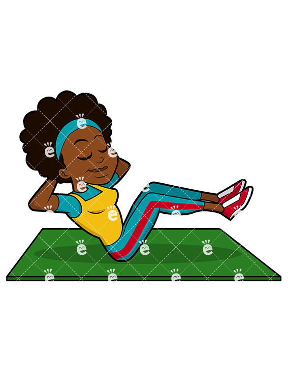 585x755 A Black Female Exercising Her Abs Vector Clipart