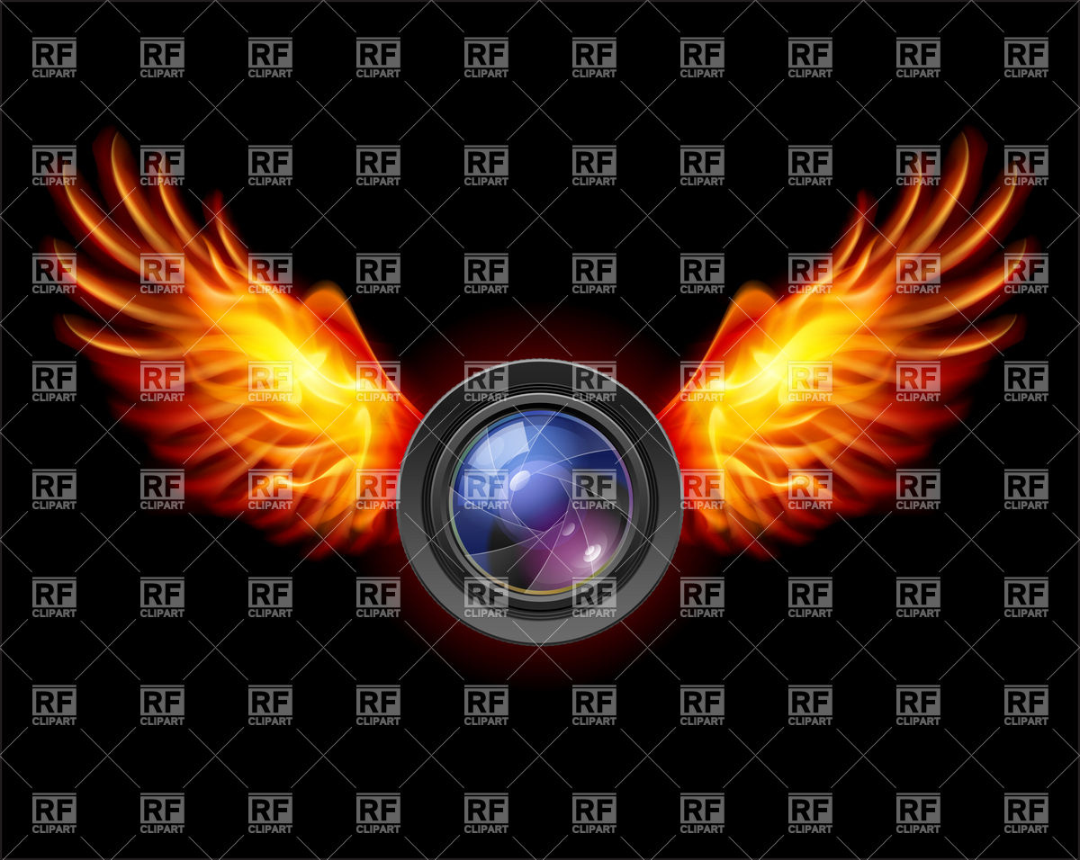 1200x956 Camera Lens With Fiery Wings Vector Image Of Backgrounds, Textures