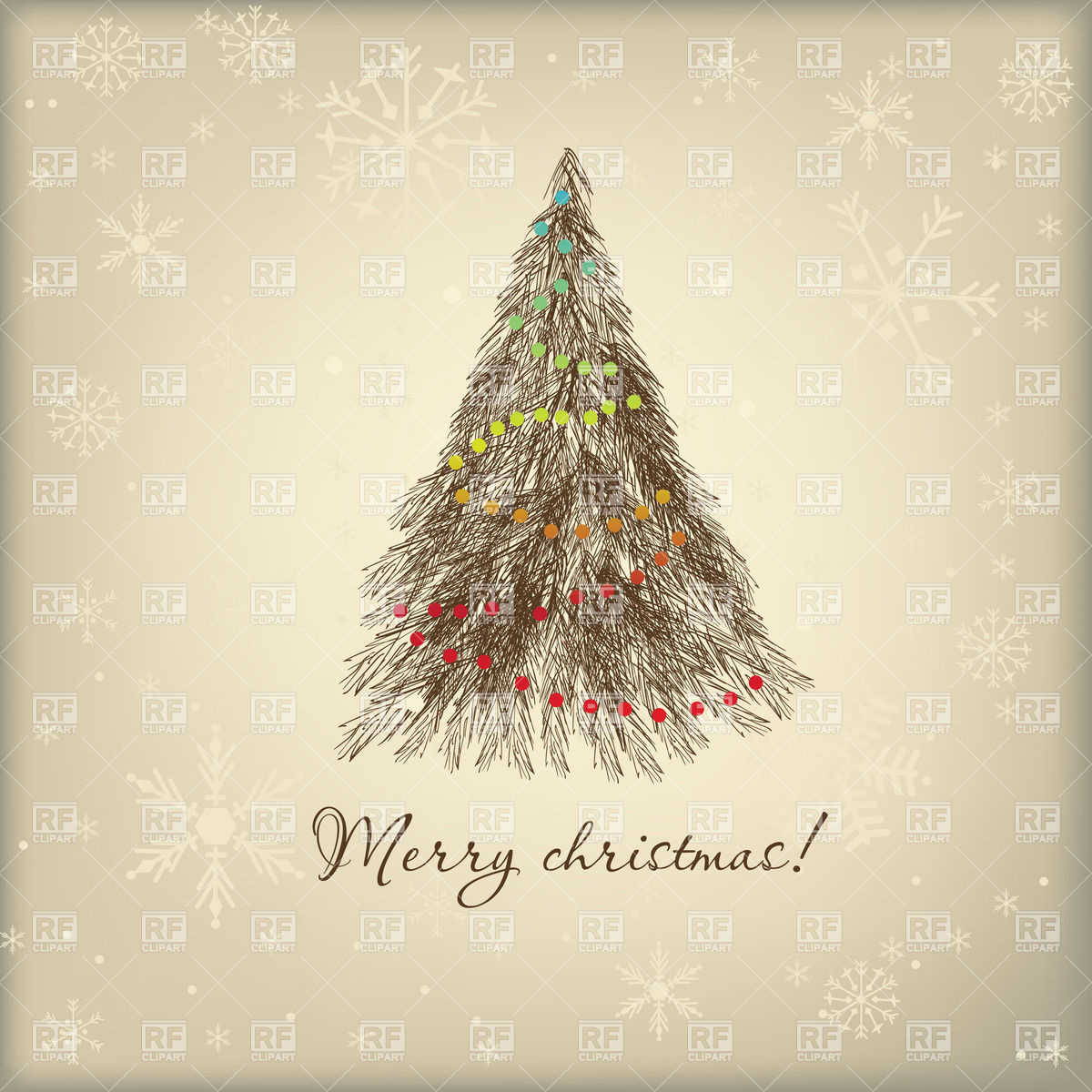1200x1200 Stylized Vintage Looking Christmas Tree Vector Image Of Icons