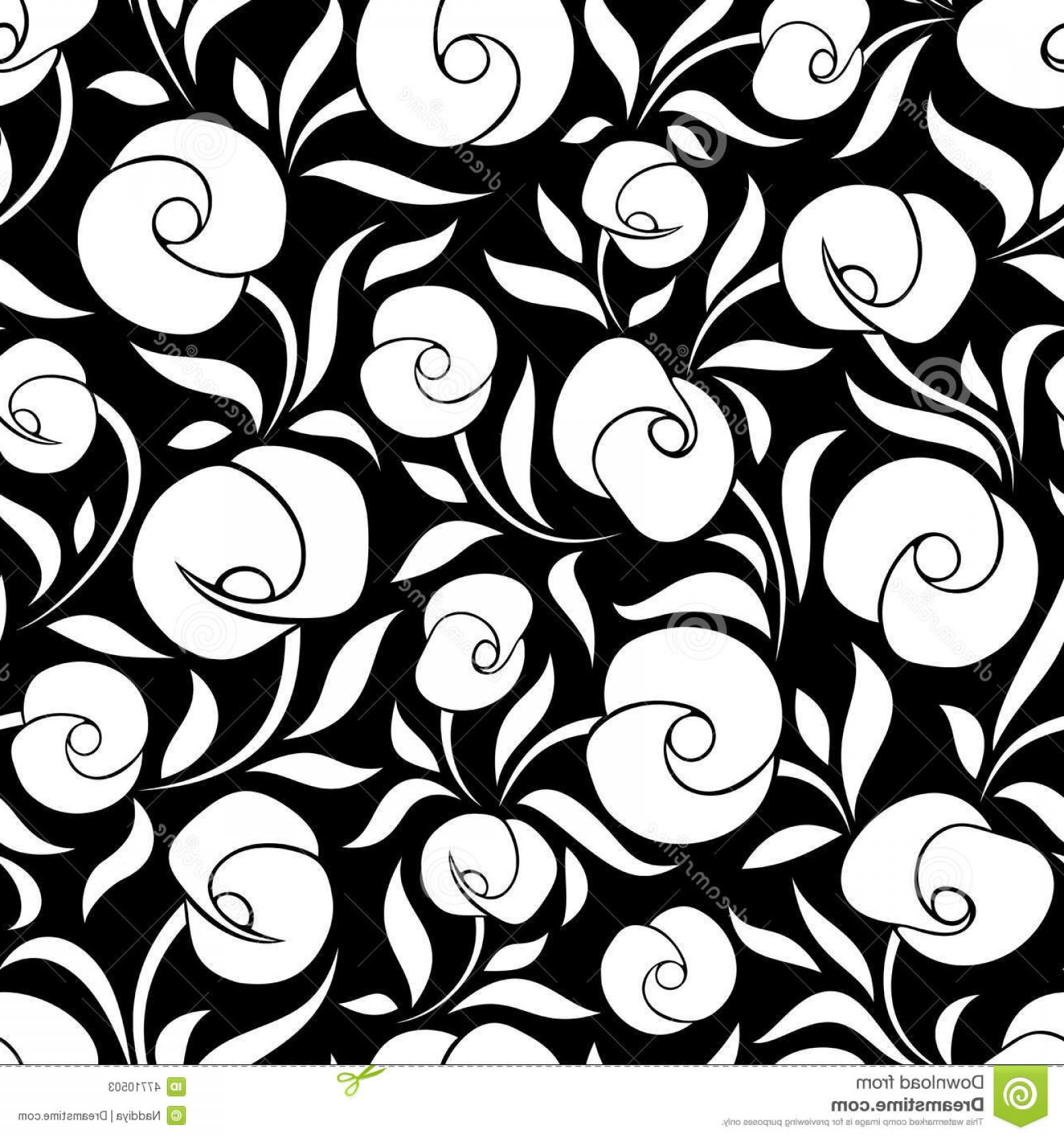 1560x1668 Stock Illustration Seamless Black White Floral Pattern Vector