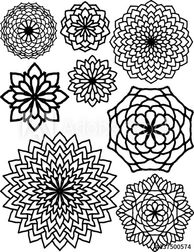 385x500 Abstract Flower Patterns Drawings Black And White Illustrations