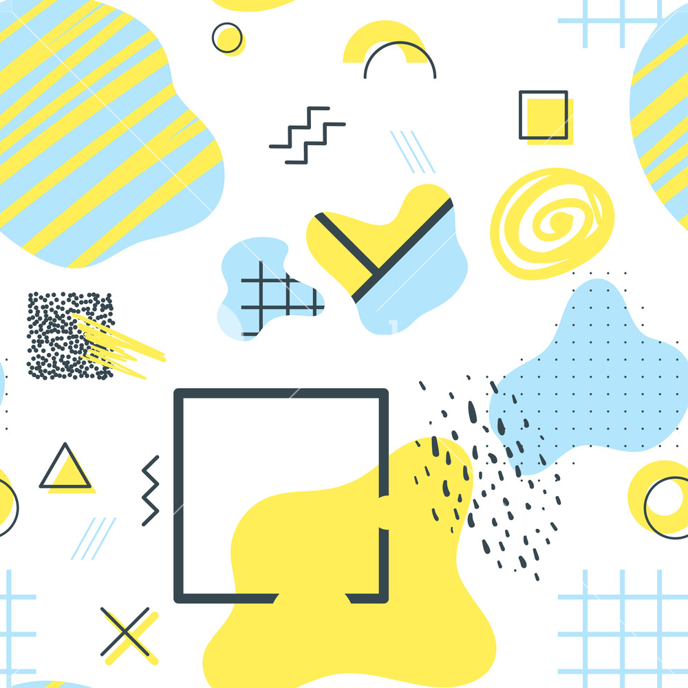 1000x1000 Memphis Style Seamless Pattern With Geometrical And Liquid