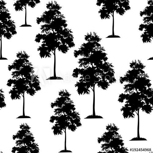 500x500 Seamless Pattern, Acacia Tree, Black Silhouette Isolated On Tile