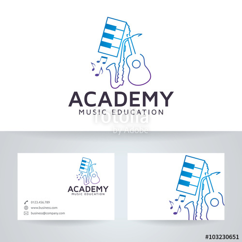 500x500 Music Academy Vector Logo With Business Card Template Stock Image