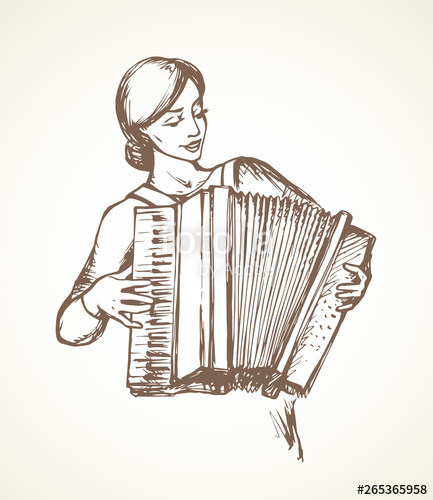 433x500 Lady Plays The Accordion Vector Drawing Stock Image And Royalty