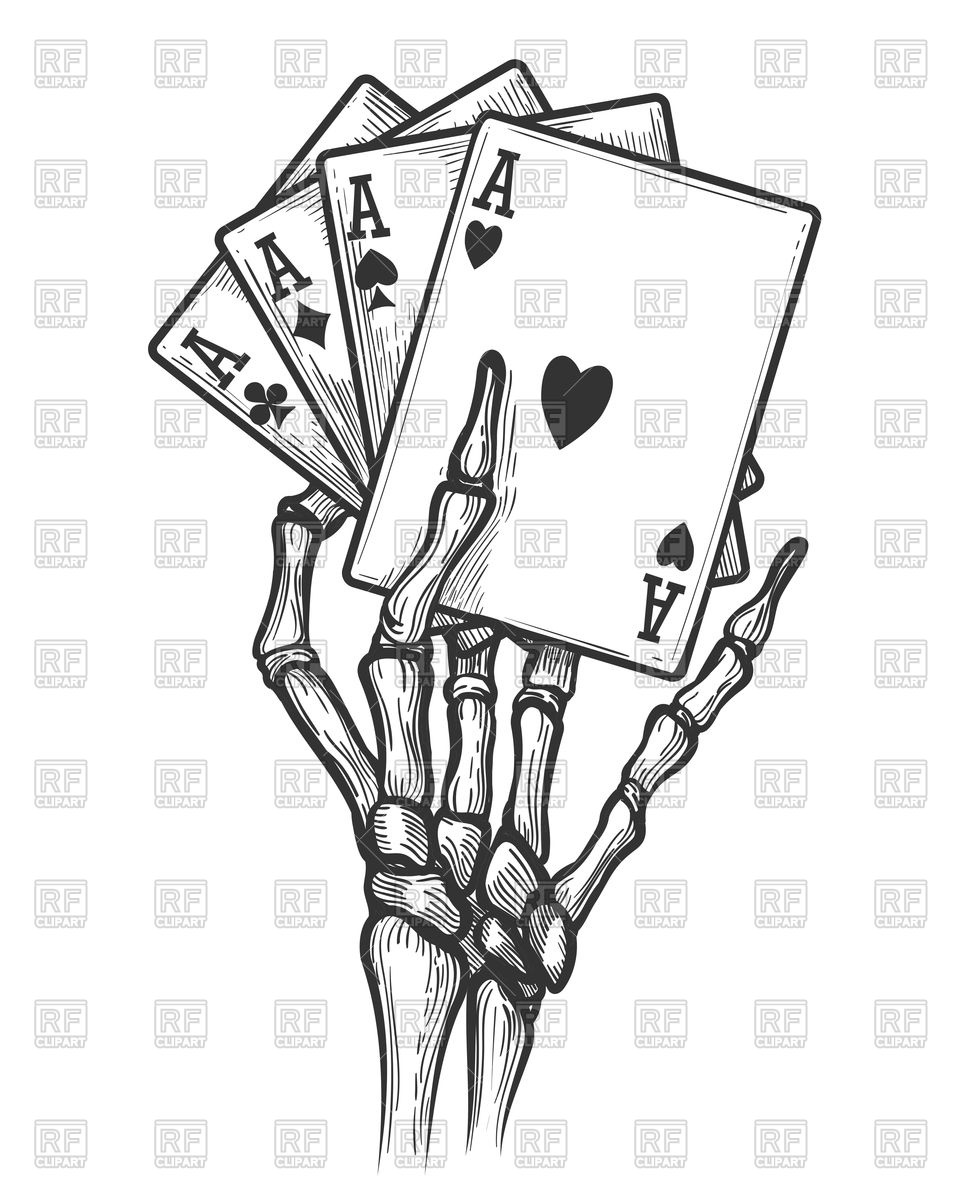 960x1200 Engraving Skeleton Hand With Four Aces Vector Image Of Conceptual