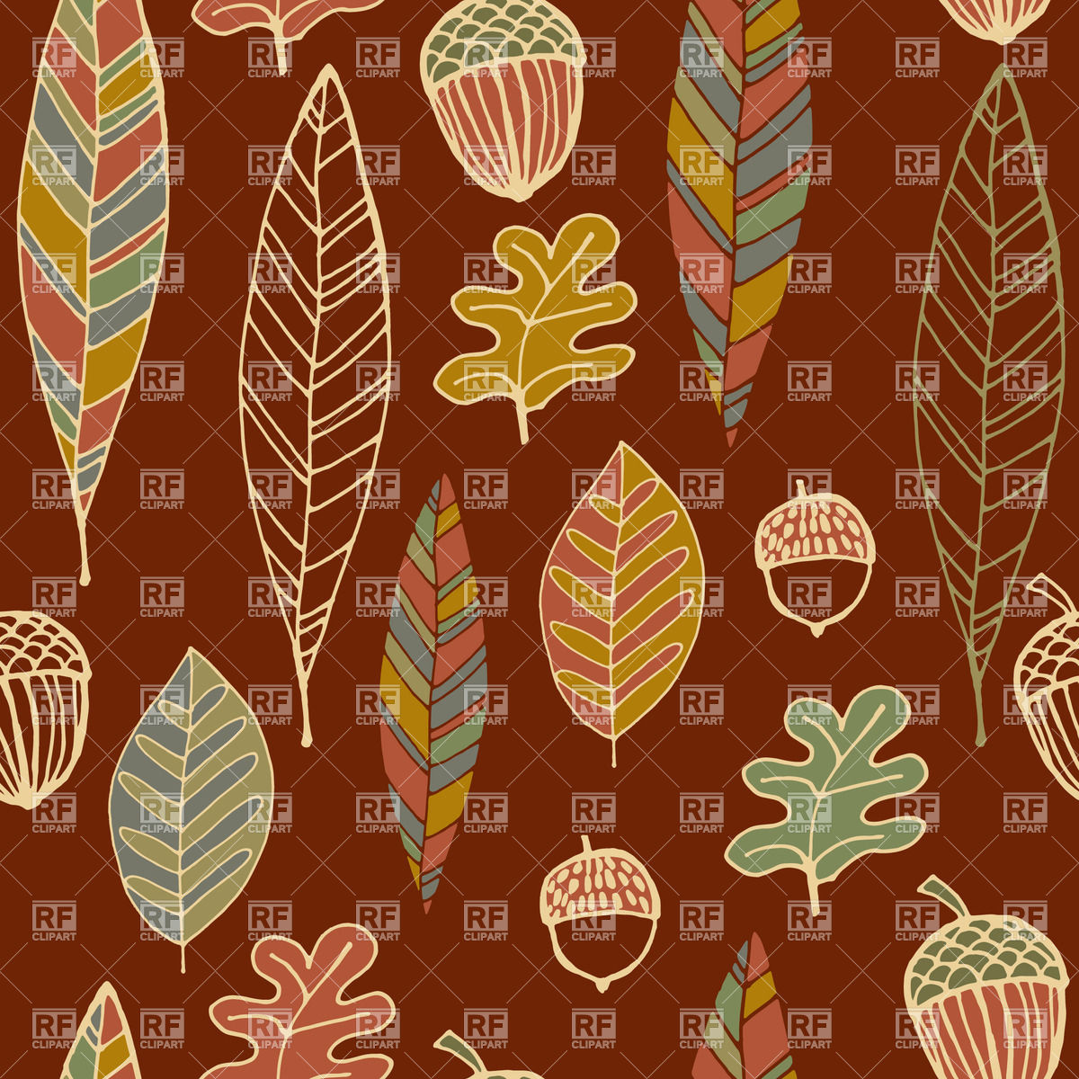 1200x1200 Vintage Seamless Autumn Pattern With Leaves And Acorns Vector
