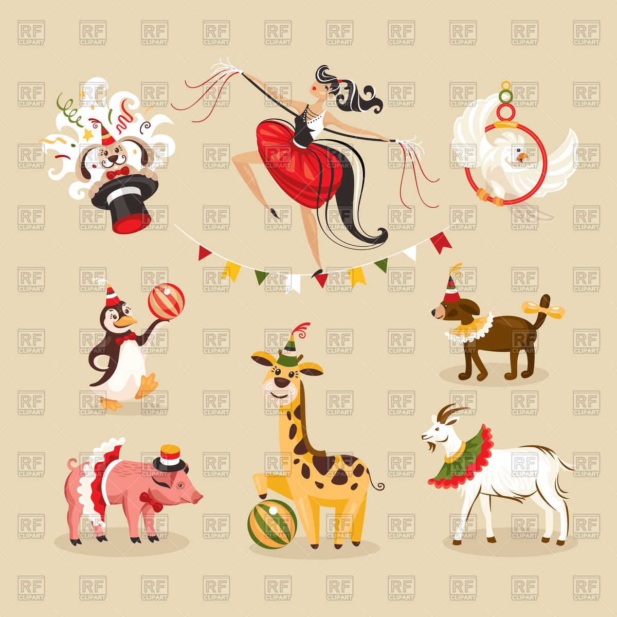 1200x1200 Set Of Circus Animals And Acrobat Vector Image Of Plants