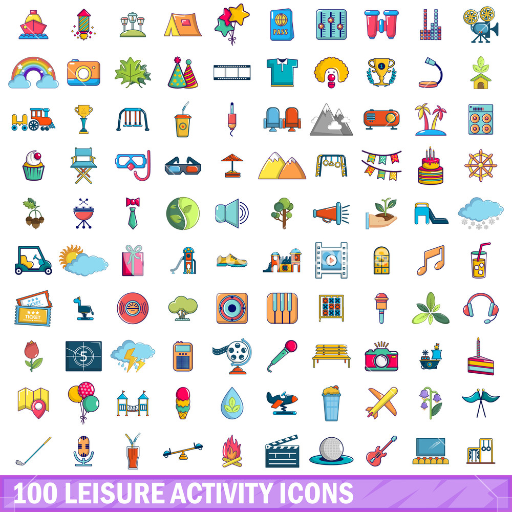 1000x1000 Leisure Activity Icons Set In Cartoon Style For Any Design