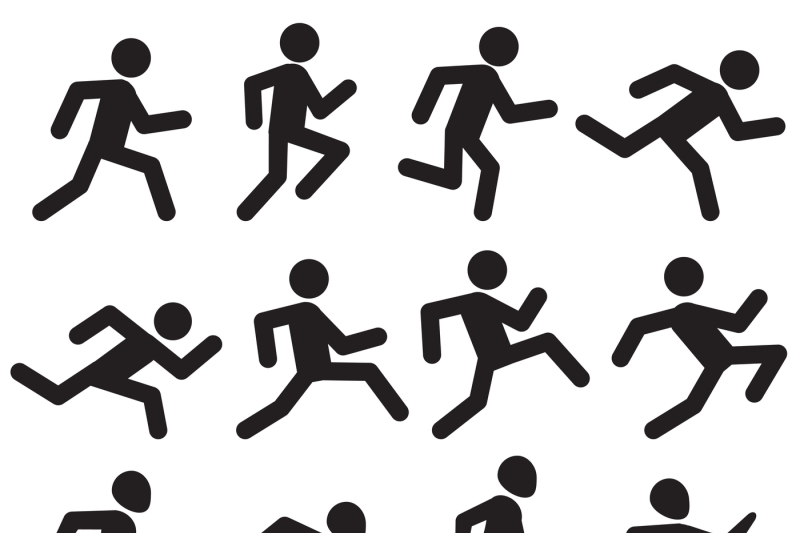 800x533 Man Running Figure Black Pictograms, Jogging Activity Vector Icons