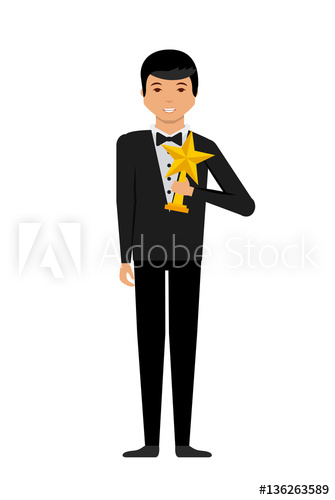 335x500 Happy Actor With Star Trophy Over White Background Colorful