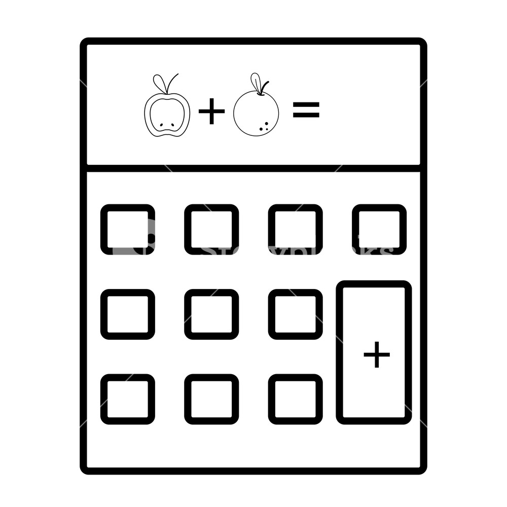 1000x1000 Calculator Addition Operation Isolated Black And White Cartoon