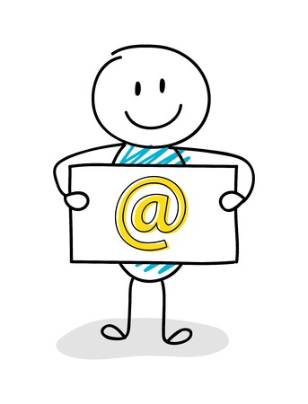 343x450 Smiley Stickman Holding Board With Email Address Icon Vector