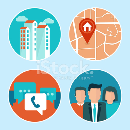 440x440 Vector Office Address And Phone Icons In Flat Style Stock Vector