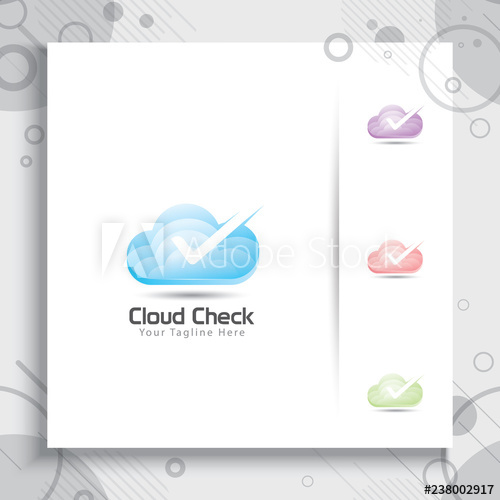 500x500 Cloud Check Vector Logo Design With Modern Color Style, Digital