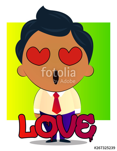 387x500 Boy In A Suit With Curly Hair Is In Love, Illustration, Vector
