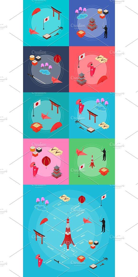 580x1158 Japan Concept Isometric View Vector Tourist Graphic Design