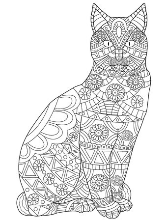 338x450 Cat Coloring Pet Adult Vector Illustration Anti Stress Coloring