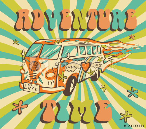 500x442 Hippie Car, Mini Van On Rays Background Adventure Time Vector