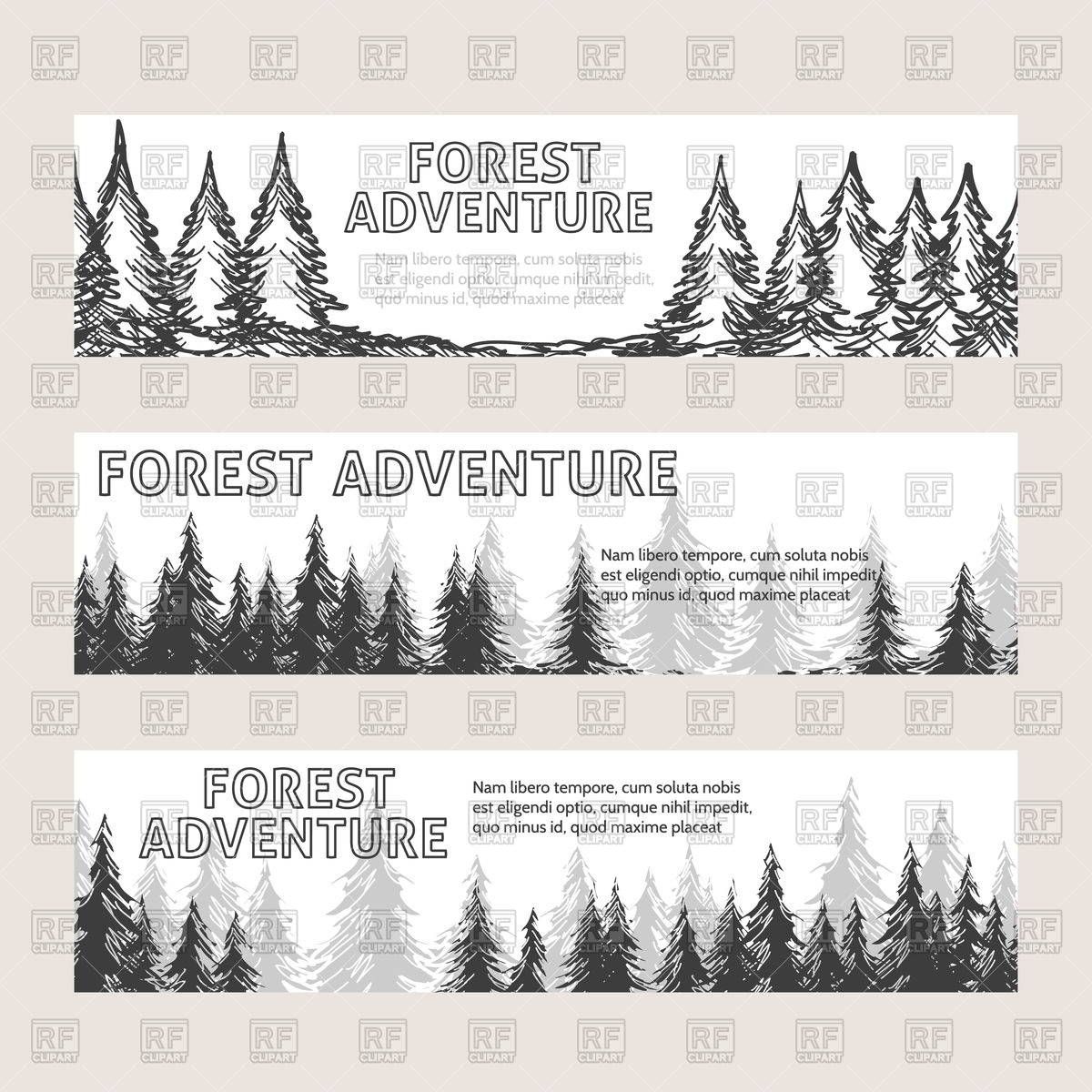 1200x1200 Monochromic Horizontal Banners With Pine Forest And Text