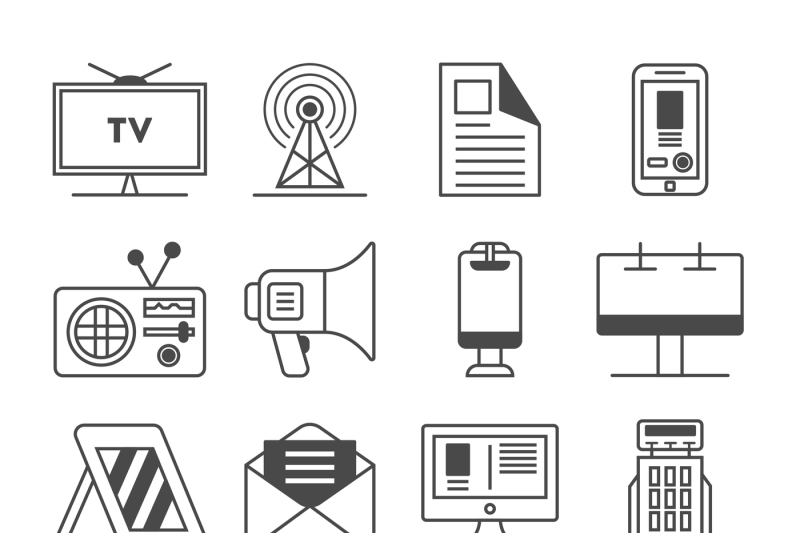 800x533 Media And Advertisement Icon Set Isolated Vector Illustration