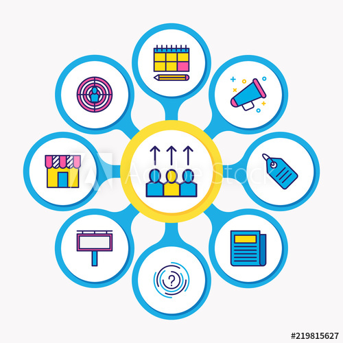 500x500 Vector Illustration Of Advertising Icons Colored Line Editable