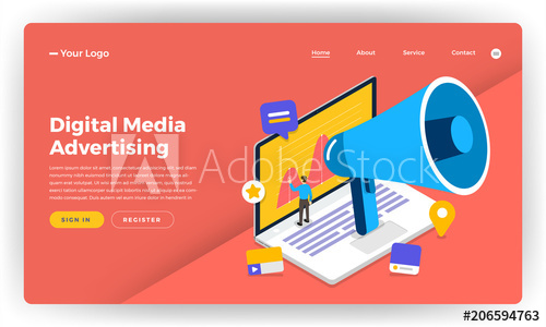 500x300 Mock Up Design Website Flat Design Concept Digital Marketing
