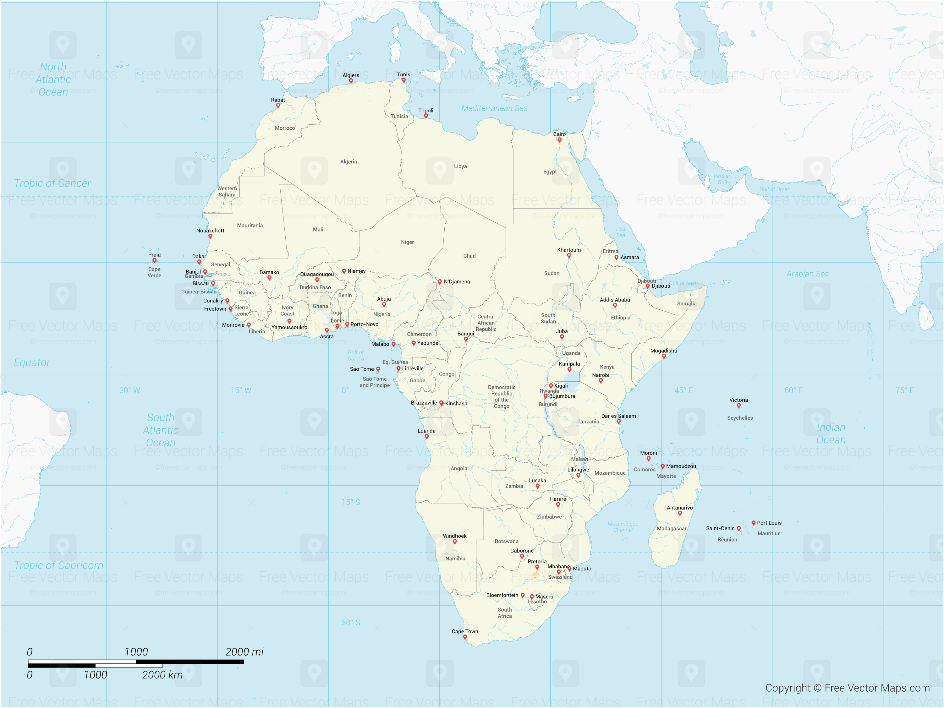 Vector Map Of Africa With Countries Free Vector Maps 3004x2254 Vector Map Of Africa With Countries Free Vector Maps