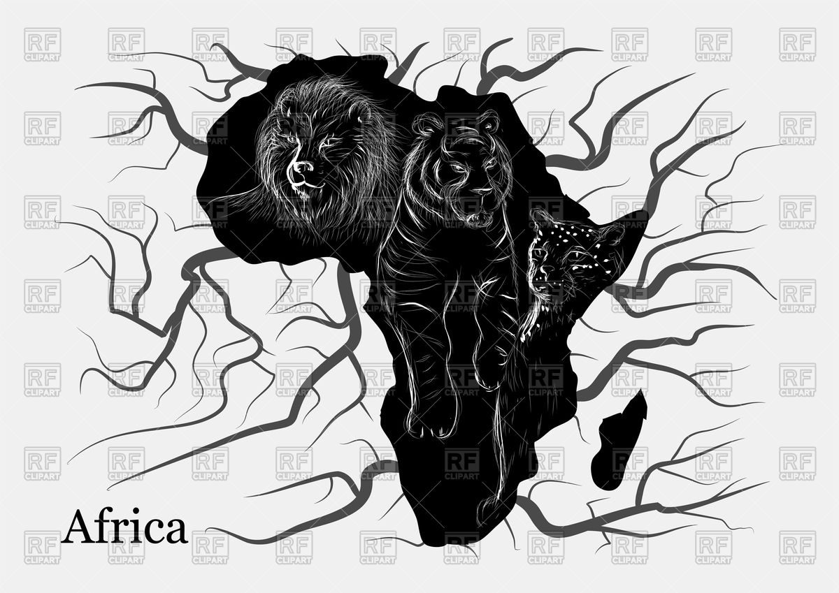 Africa Silhouette With Lion, Leopard And Tiger Vector Image 1200x849 Africa Silhouette With Lion, Leopard And Tiger Vector Image
