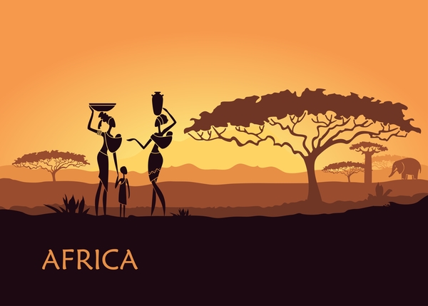 600x429 Africa Women With Sunset Landscape Vector Free Download