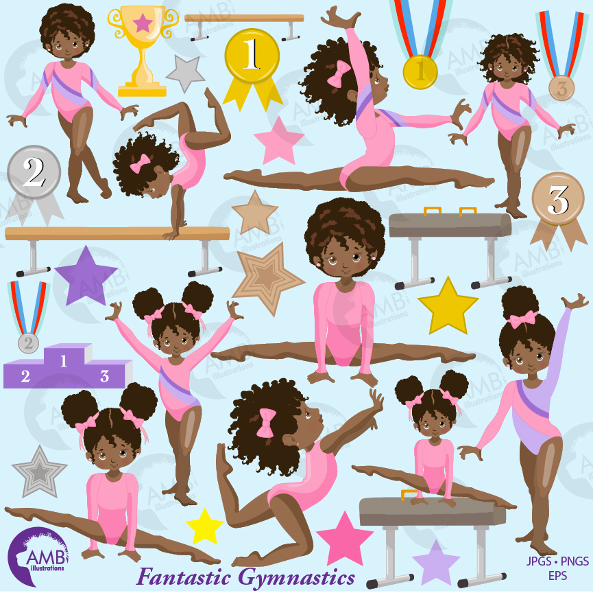 865x864 Gymnastic Girls Clipart, Gymnast Mini Bundle, African American