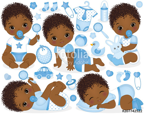 Vector Set For African American Baby Boy Shower Stock Image 500x396 Vector Set For African American Baby Boy Shower Stock Image