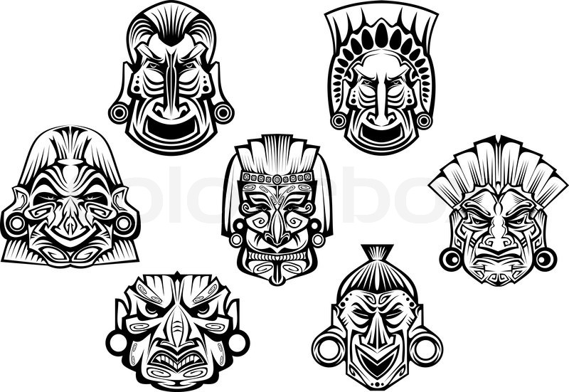 800x551 Religious Masks In Ancient Tribal Stock Vector Colourbox