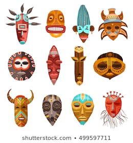 260x280 Set Traditional African Masks Vector Illustration Stock Vector