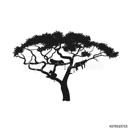 500x500 Black Silhouette Of African Tree With Lions On White Background
