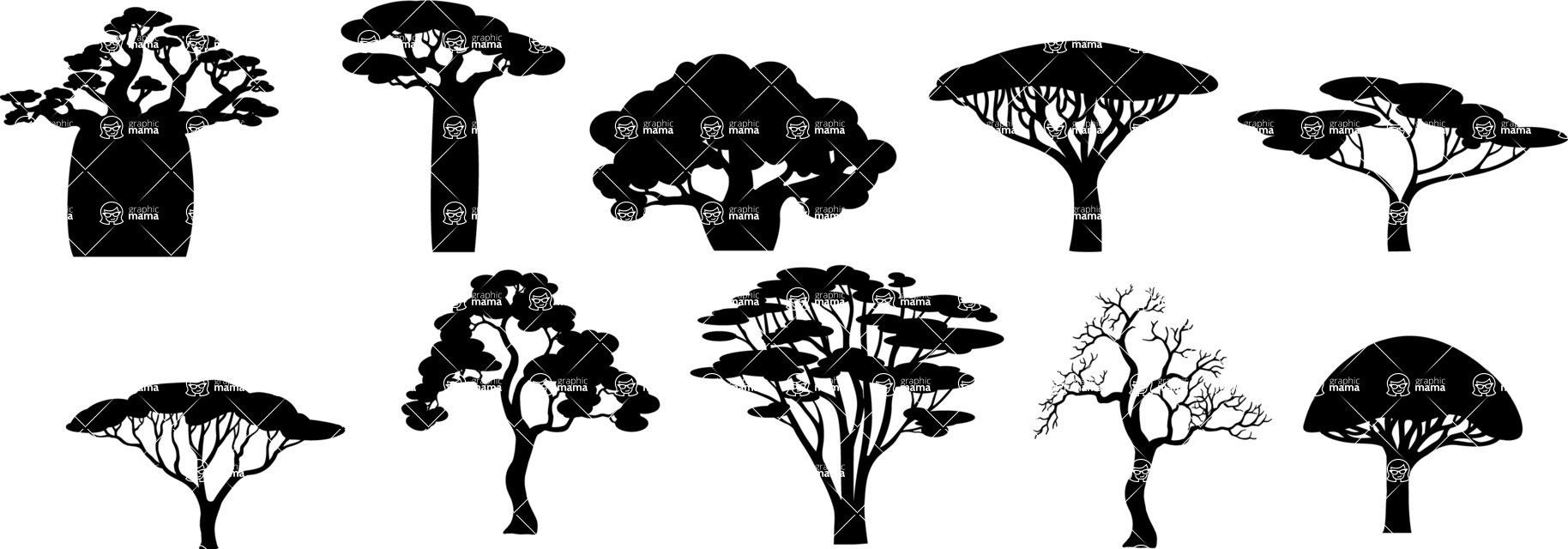 1828x640 Vector Silhouettes Mega Bundle Graphicmama African Tree