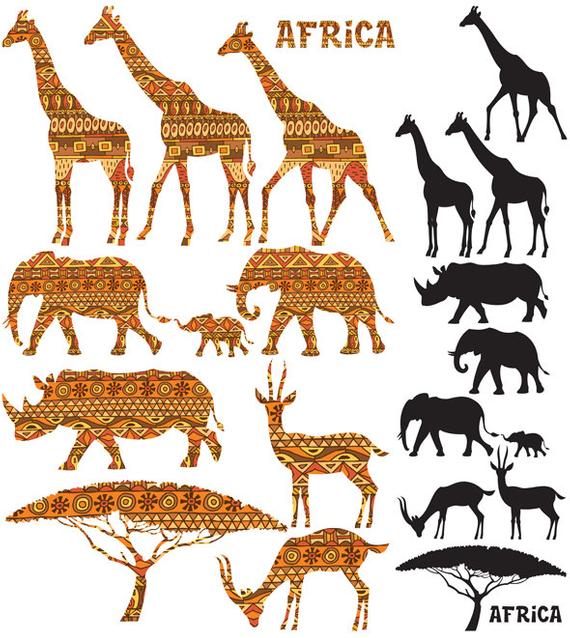 570x638 African Animal Silhouettes Vector Cartoon Illustration Etsy