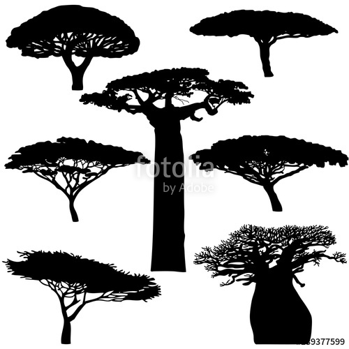 500x500 Black Silhouette Various Of African Trees On A White Background