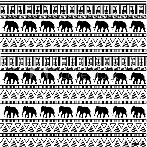 500x498 African Tribal Seamless Pattern With Elephants And Geometric