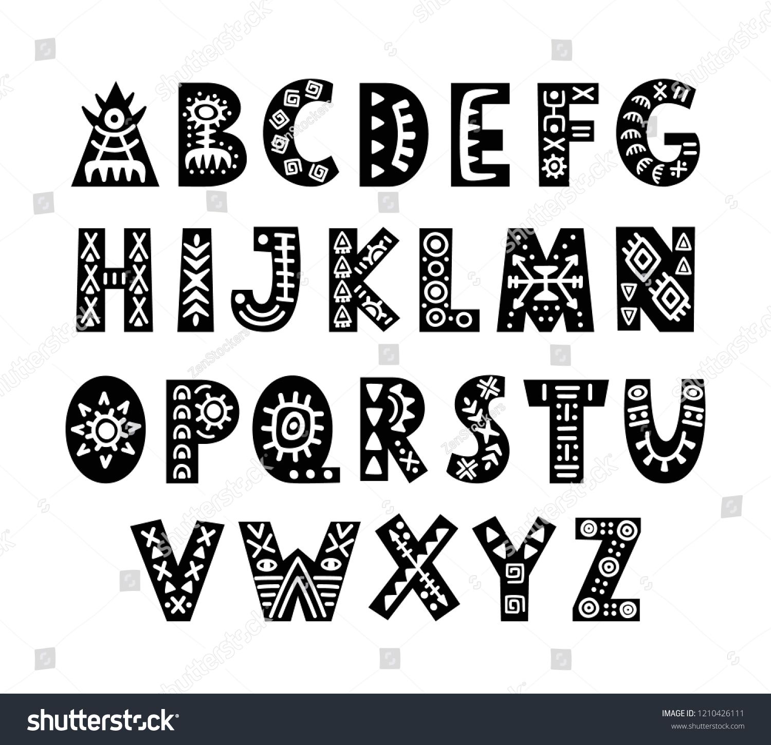 1500x1450 Vector Hand Drawn African Tribal Font Folk Scandinavian Script