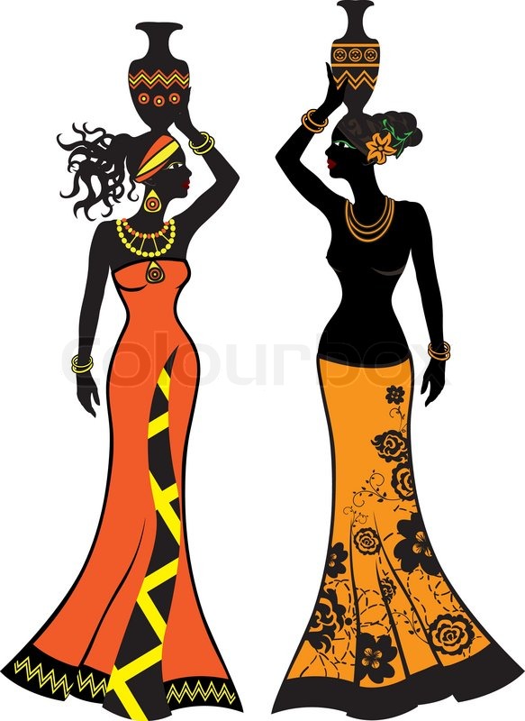 583x800 Beautiful African Woman With Vases, Stock Vector Colourbox