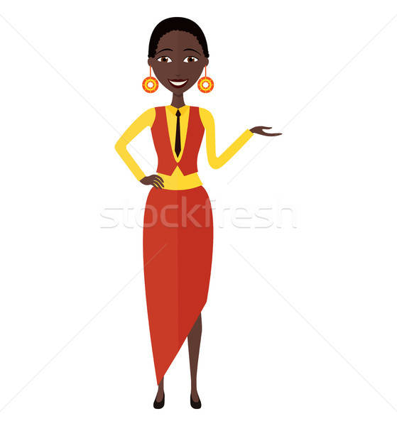 559x600 Presenting Smiling African Woman Vector Isolated On A White Back
